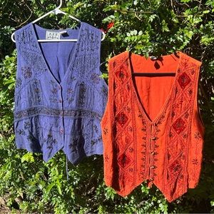 Lot of 2 Indian cotton vests with embroidery and detail